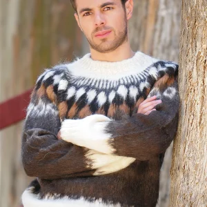 Brown and White Alpaca Crewneck Sweater