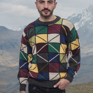 Multicolor Round Neck Alpaca Sweater for Men