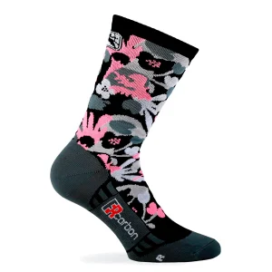 Calcetines altos verano Mujer FR-C FLOWERS 16cm Rosa/Negro